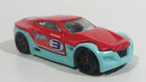 2013 Hot Wheels Track Aces Symbolic Red and Teal Light Blue Die Cast Toy Car Vehicle