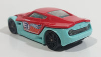 2013 Hot Wheels Track Aces Symbolic Red and Teal Light Blue Die Cast Toy Car Vehicle