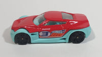 2013 Hot Wheels Track Aces Symbolic Red and Teal Light Blue Die Cast Toy Car Vehicle