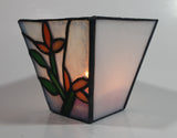 White Flower Themed Small Stained Glass Candle Holder