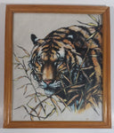 1994 National Wildlife Siberian Tiger on White Felt or Velvet 11" x 13" Framed Art by Harlequin N.G.