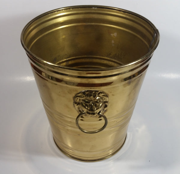 Vintage Hammered Brass Lion Head Handles Trash Waste Can Bucket Pail Made in England 8 1/2" Tall