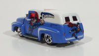 2012 Hot Wheels '56 Ford F-100 Panel Van Truck Superman Blue and White Die Cast Toy Car Hot Rod Vehicle with Opening Hood and Red Line Real Riders