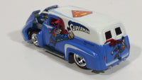 2012 Hot Wheels '56 Ford F-100 Panel Van Truck Superman Blue and White Die Cast Toy Car Hot Rod Vehicle with Opening Hood and Red Line Real Riders