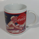 1992 Coca Cola Coke Soda Pop "What I Want is a Coke" 1952 Indoor Poster Blonde Pinup Girl Laying on The Beach White Ceramic Coffee Mug Beverage Collectible