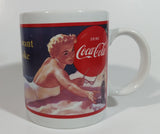 1992 Coca Cola Coke Soda Pop "What I Want is a Coke" 1952 Indoor Poster Blonde Pinup Girl Laying on The Beach White Ceramic Coffee Mug Beverage Collectible