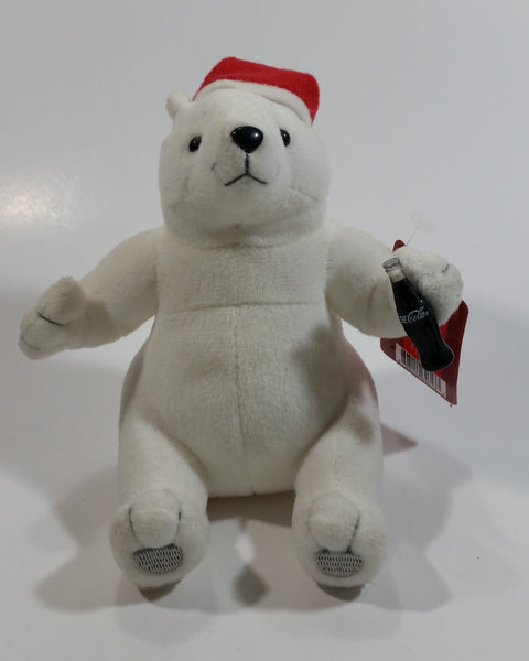 Coca-Cola Coke Soda Pop Beverages White Polar Bear with Santa Christmas Red Hat Stuffed Animal Bean Bag Plush Plushy Collectible