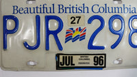 1996 Beautiful British Columbia White with Blue Letters Vehicle License Plate Set of 2 PJR 298
