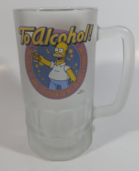 2002 20th Century Fox The Simpsons Homer Simpson "To Alcohol!" Frosted Heavy Glass Beer Mug TV Cartoon Collectible