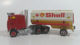Vintage Majorette Shell Oil Fuel Tanker Trailer and Semi Tractor Truck Yellow , Red White Die Cast Toy Car Vehicle