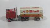 Vintage Majorette Shell Oil Fuel Tanker Trailer and Semi Tractor Truck Yellow , Red White Die Cast Toy Car Vehicle
