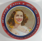 Vintage 1960s Corona Cervaza Extra Beer Victoria Girl Model Modelo Red Metal Beverage Tray 13" Diameter