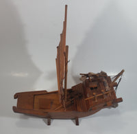 Nicely Detailed Oriental Asian Styled Wood Sail Wooden Sailboat Fishing Trawler Model Boat 13" Long 14 1/2" Tall Nautical Collectible