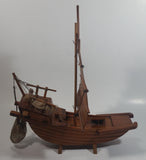 Nicely Detailed Oriental Asian Styled Wood Sail Wooden Sailboat Fishing Trawler Model Boat 13" Long 14 1/2" Tall Nautical Collectible