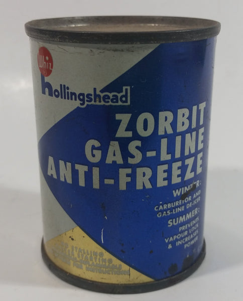 Vintage Whiz Hollingshead Zorbit Gas-Line Anti-Freeze 4 Fl oz. Tin Metal Can Never Opened Still Full - Bowmanville, Ontario