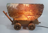 Beautiful Vintage Plastic Covered Nature Scenes Elk and Forest Wooden Chuck Wagon Lamp Light