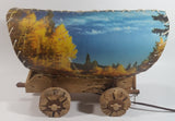 Beautiful Vintage Plastic Covered Nature Scenes Elk and Forest Wooden Chuck Wagon Lamp Light