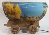 Beautiful Vintage Plastic Covered Nature Scenes Elk and Forest Wooden Chuck Wagon Lamp Light