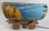 Beautiful Vintage Plastic Covered Nature Scenes Elk and Forest Wooden Chuck Wagon Lamp Light