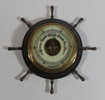 Vintage Ships Wheel Barometer - Wood, Brass, Metal Face - West Germany