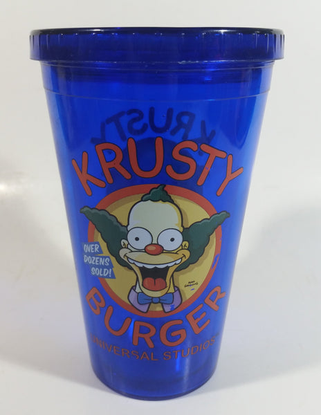 Universal Studios Fox The Simpsons Krusty Burger Restaurant "Over Dozen's Sold" Blue Plastic Cup with Lid