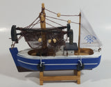 Welcome Aboard 6 1/2" Long Blue and White Wood Fishing Boat Ship