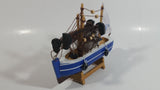 Welcome Aboard 6 1/2" Long Blue and White Wood Fishing Boat Ship