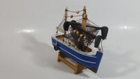 Welcome Aboard 6 1/2" Long Blue and White Wood Fishing Boat Ship