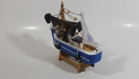 Welcome Aboard 6 1/2" Long Blue and White Wood Fishing Boat Ship