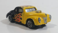 Rare VHTF Hot Wheels Ford Coupe Hot Rod Black and Yellow w/ Flames Die Cast and Plastic Toy Slot Car Drag Racing Vehicle NOT Tested