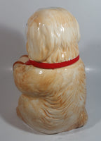 Cute Dog Holding Wooden Wine Barrel Keg 11" Tall Ceramic Cookie Jar Made in Taiwan