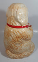 Cute Dog Holding Wooden Wine Barrel Keg 11" Tall Ceramic Cookie Jar Made in Taiwan