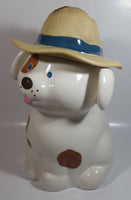 Vintage Treasure Craft Cute Farm Dog Wearing a Straw Farmer's Hat 13" Tall Ceramic Cookie Jar Made in U.S.A.