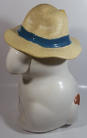 Vintage Treasure Craft Cute Farm Dog Wearing a Straw Farmer's Hat 13" Tall Ceramic Cookie Jar Made in U.S.A.