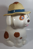 Vintage Treasure Craft Cute Farm Dog Wearing a Straw Farmer's Hat 13" Tall Ceramic Cookie Jar Made in U.S.A.