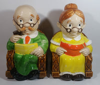 Vintage Cute Set of Grandma and Grandpa in Rocking Chairs 11" Tall Ceramic Cookie Jars Made in Japan