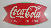 Vintage Style Coca-Cola "Sign of Good Taste" Green and Red 7" x 13" Fishtail Shaped Galvanized Metal Sign