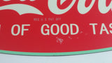 Vintage Style Coca-Cola "Sign of Good Taste" Green and Red 7" x 13" Fishtail Shaped Galvanized Metal Sign