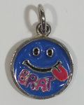 Brat Smiley Face Blue Round Necklace Pendant Charm 3/4 inch