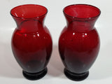 Set of 2 Vintage 1950s Anchor Hocking Ruby Red Glass Flower Vase 6 1/4 inch Tall