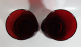 Set of 2 Vintage 1950s Anchor Hocking Ruby Red Pineapple Shaped Glass Etched Flower Vase 6 1/4 inch Tall