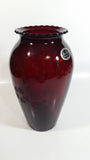 Vintage 1950s Anchor Hocking Etched Flowers and Leaves Ruby Red Glass Vase 9" Tall