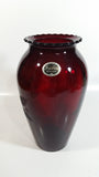 Vintage 1950s Anchor Hocking Etched Flowers and Leaves Ruby Red Glass Vase 9" Tall