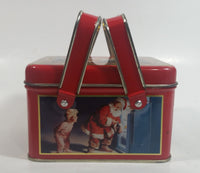 1993 Coca Cola Coke Soda Pop Christmas Santa Themed Picnic Basket Tin Metal Container with Handles