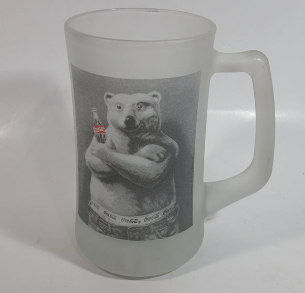 Coca-Cola Coke Soda Pop Polar Bear in Jeans 6 3/4" Tall Heavy Frosted Glass Mug