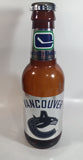 NHL Ice Hockey Vancouver Canucks 14" Tall Large Brown Plastic Bottle Shaped Coin Bank Sports Collectible Chrome Labels and Cap