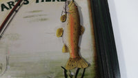 Gone Fishing Starts Here! Fishing Rod, Fish, and Basket 3D Folk Art Wood Wall Plaque Man Cave Outdoorsmen Sign 15 1/2" x 11 3/4"