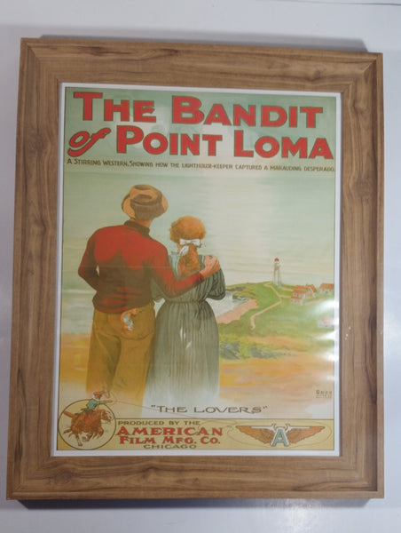 Vintage 1912 "The Bandit of Point Loma" Short Antique Early Movie Film "The Lovers" 17" x 21" Wood Framed Litho Art Print Poster American Film Mfg. Co. Chicago