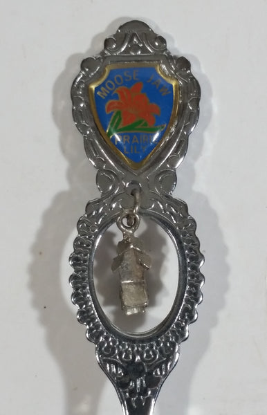 Moose Jaw, Saskatchewan Canada Enamel Prairie Lily Decor Metal Spoon with Grain Elevator Charm