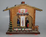 Vintage Western Germany Christmas Themed Black Forest Bavarian House Homestead Shaped Wooden and Plastic Thermometer with Man and Woman 5" Tall